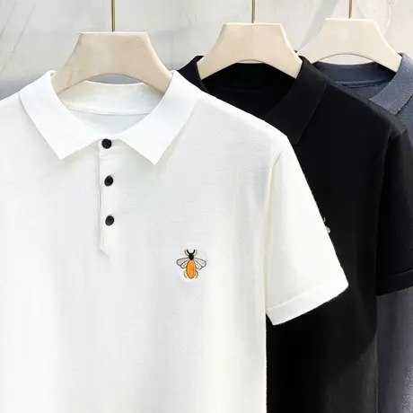 夏季翻领POLO衫男短袖商务休闲潮牌蜜蜂刺绣简约针织衫保罗衫T恤商品大图