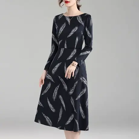 水墨青华连身裙冬装新款百搭打底裙时尚中长款修身显瘦连衣裙图片