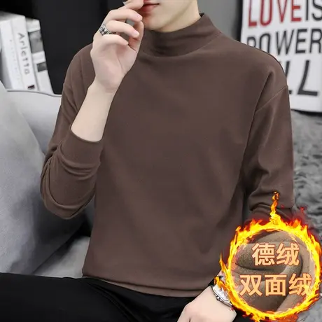 男士卫衣2025新款半高领宽松潮流德绒双面绒无帽中领秋季长袖t恤图片