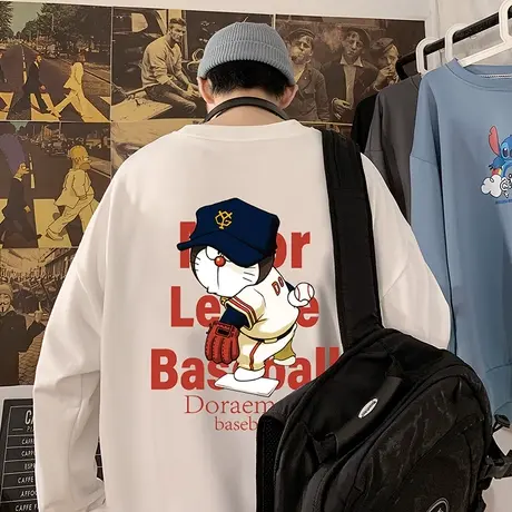 新款卫衣男无帽春秋季多啦A梦潮流ins日系港风套头情侣装宽松外套图片