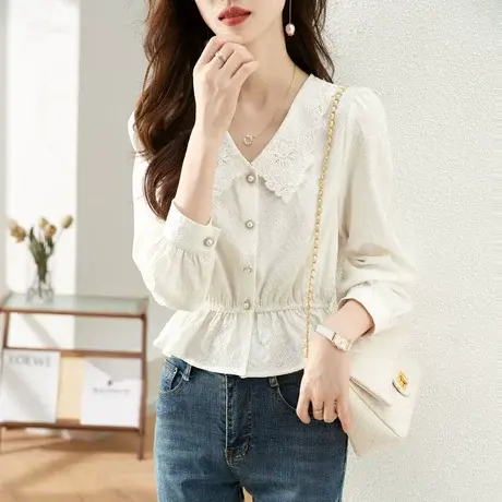 时尚法式气质刺绣衬衫2022年秋季新款设计感上衣休闲百搭图片