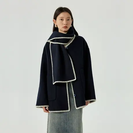 omont蛋挞家 复古双面呢大衣女2023秋冬新款羊毛中长款毛呢外套商品大图