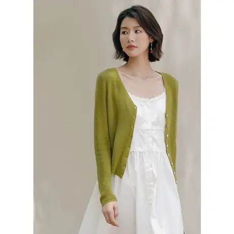 弥古绿色防晒小开衫冰丝针织外套女夏季薄款吊带裙外搭罩衫高级感商品大图