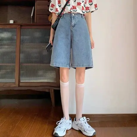 高腰牛仔短裤女夏宽松阔腿裤直筒显瘦学生裤子薄款五分裤中裤夏季图片