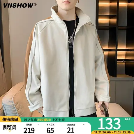 VIISHOW美式复古男士麂皮绒夹克宽松棒球服休闲男生秋款潮牌外套商品大图