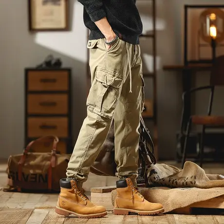 美式重磅束脚工装裤潮流裤子多口袋春秋季痞帅潮男百搭裤子男款商品大图