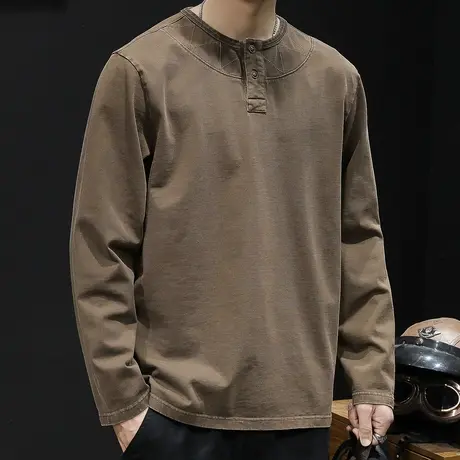 复古水洗POLO领长袖t恤男纯棉春季2024新款个性潮牌大码男士春秋图片