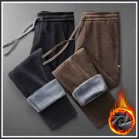 冬季防风抗寒阔腿卫裤2024年新款男生加绒加厚松紧腰保暖休闲裤子图片