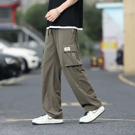 冰丝工装休闲裤男生夏季薄款宽松阔腿裤2023新款潮流直筒长裤男士商品大图