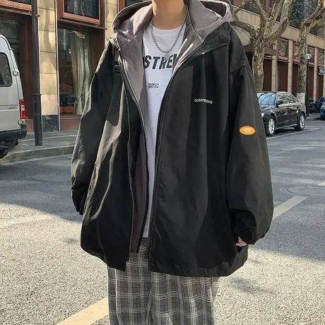 假两件外套男秋冬季韩版潮流日系加厚秋装上衣痞帅港风潮ins夹克商品大图