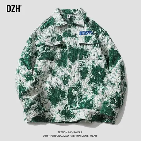 DZH男士美式复古绣花外套男小众设计感夹克衫2023年新款潮牌男装商品大图