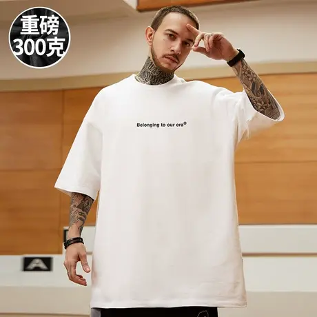 300g美式重磅短袖100%纯棉宽松大码男装潮牌胖子半袖体恤T恤潮流商品大图