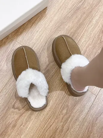 毛毛拖鞋女外穿2023年新款秋冬皮毛一体雪地靴厚底加绒包头棉拖鞋商品大图