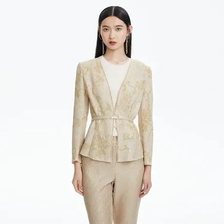 LANCY/朗姿女装短款夏季新款针织开衫短袖V领女上衣商场同款奥莱图片