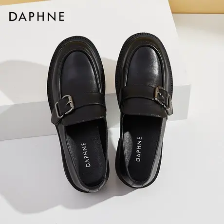 达芙妮英伦风小皮鞋女加绒jk鞋2021秋冬平底单鞋乐福鞋一脚蹬厚底商品大图