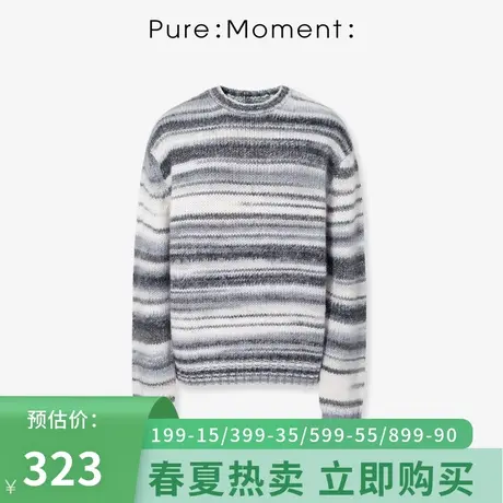 Pure:Moment/针织衫女21年秋季新品长袖套头条纹时尚休闲女士上衣商品大图