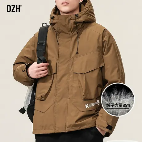 男士咖色连帽羽绒服男款冬季加厚美式冲锋衣外套2024新款羽绒夹克图片