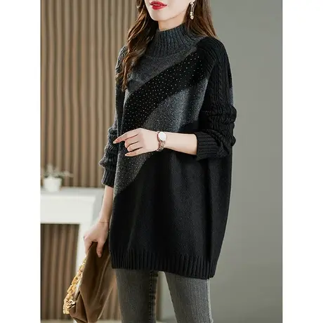 2023秋冬新款烫钻半高领毛衣女加厚洋气宽松显瘦上衣外穿装针织衫图片
