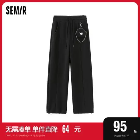 森马休闲裤女华夫格阔腿裤ins潮流春季简约潮酷抽绳肌理卫裤百搭商品大图