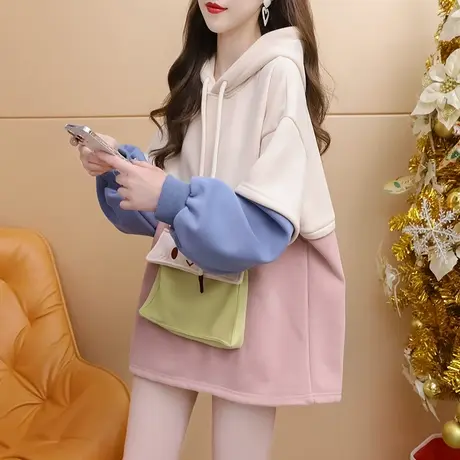 加绒加厚连帽卫衣外套女2023新款秋冬爆款洋气减龄宽松设计感上衣图片