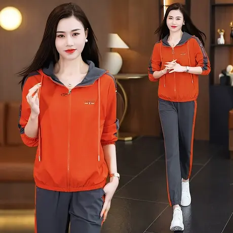 梭织休闲运动服套装女春秋2024年新款时尚薄款卫衣开衫跑步两件套商品大图