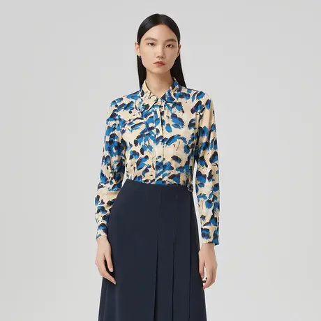 LANCY/朗姿春季新款桑蚕丝印花衬衫宽松显瘦通勤衬衣女图片