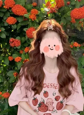 纯棉粉色短袖t恤女夏季2023新款美式复古宽松小众设计感半袖上衣商品大图