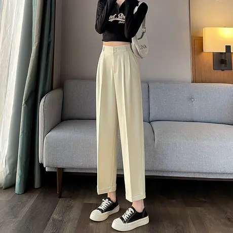 九分直筒米白色西装裤女春秋季新款宽松显瘦垂感小个子休闲烟管裤商品大图