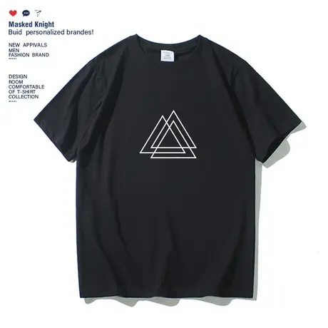 2023夏装潮牌几何三角印花短袖T恤男青少年学生纯棉宽松打底衫图片