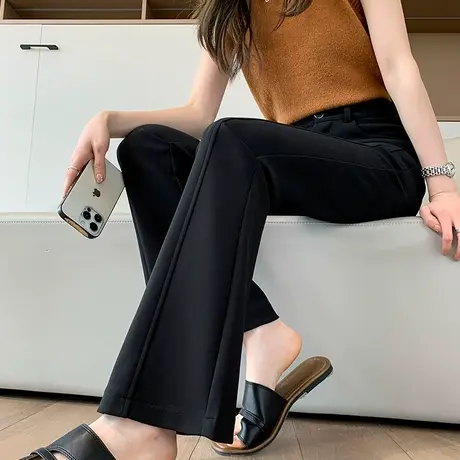 黑色高级感微喇西装裤女2024春秋新款高腰显瘦垂感紧身弹力喇叭裤图片