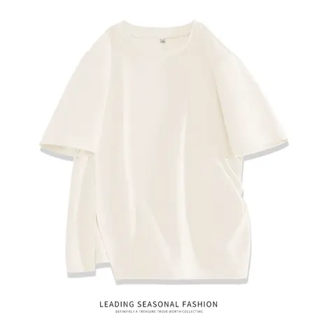 真维斯LIFE杏色圆领短袖女2024新款韩系慵懒风oversize纯色t恤女商品大图