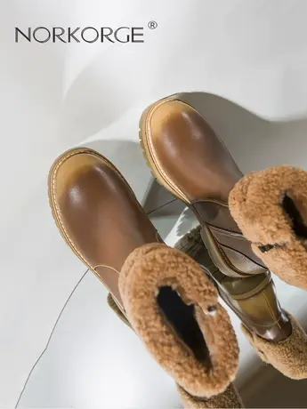 原创新款手工复古真毛雪地靴厚底防滑真皮防滑短靴女拉链保暖2023商品大图