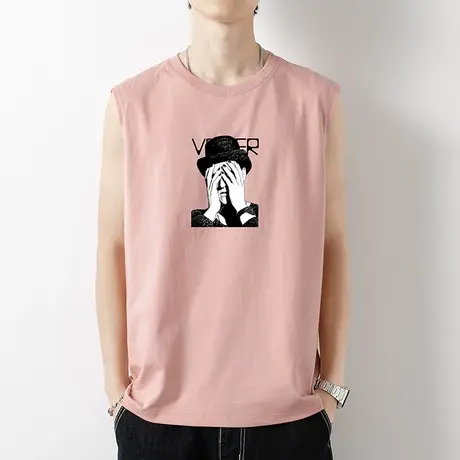 纯棉背心男夏季薄款粉色无袖t恤男汗衫运动健身跨栏坎肩夏天外穿商品大图