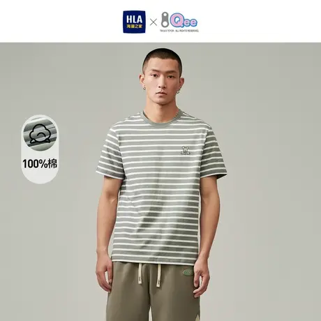 HLA/海澜之家Qee联名条纹短袖T恤2023春夏新款纯棉刺绣圆领短t男图片
