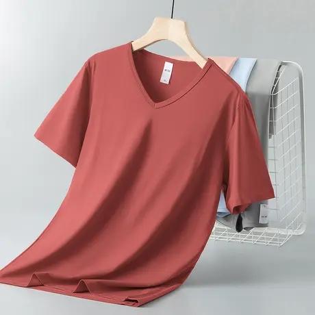 莫代尔棉t恤男短袖V领纯色夏季冰丝速干凉感半袖上衣服打底衫体恤商品大图