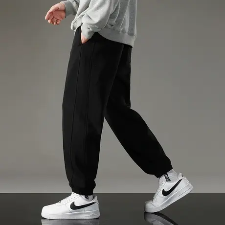 休闲长裤子男秋冬款加绒潮流百搭九分运动裤宽松小脚束脚黑色卫裤商品大图