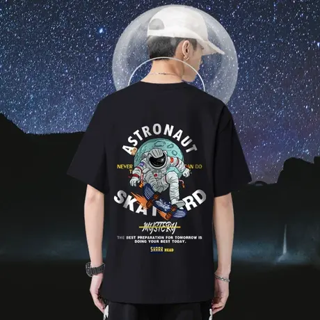 潮牌宇航员NASA联名t恤男短袖潮流纯棉夏季男装宽松时尚百搭上衣商品大图