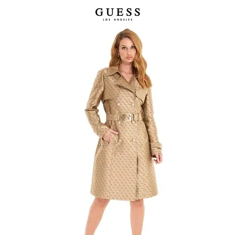 GUESS23新女士英伦风字母印花收腰中长款风衣外套-W3YL03WFIR2图片