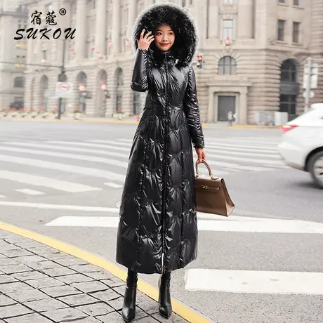 免洗黑色大毛领羽绒服女2023年冬季新款中长款过膝到脚踝轻奢高端商品大图