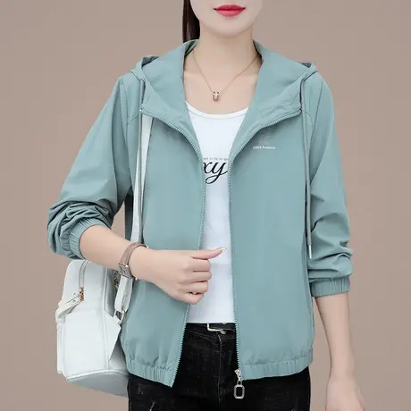 薄款卫衣外套女春秋2023年新款时尚梭织布休闲连帽冲锋衣运动夹克图片