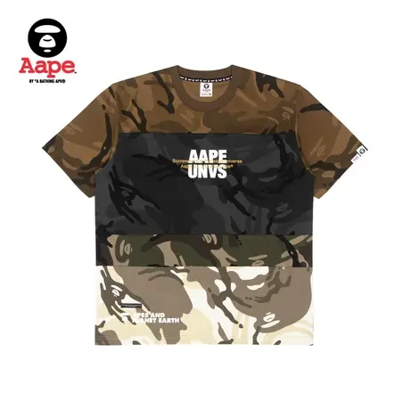 Aape旗舰店男装字母印花多色迷彩拼接潮流宽松短袖T恤1215XXJ商品大图