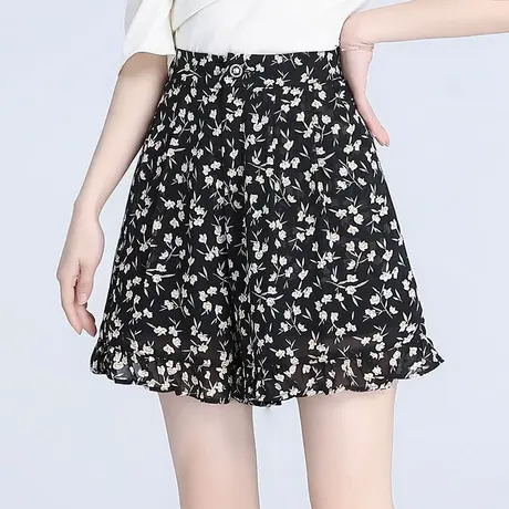 时尚短裤碎花雪纺A字阔腿裤夏季薄款百搭显瘦休闲裤2023新款裤子商品大图