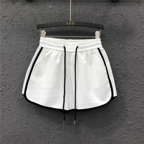 2023春夏新款撞色休闲短裤女松紧腰时尚抽绳宽松显瘦阔腿裤热裤潮图片