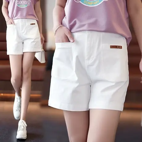 白色高腰休闲短裤女夏季高腰时尚四分阔腿裤2023新款宽松外穿热裤图片