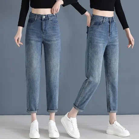 牛仔老爹裤女早秋2023年时尚撞色怀旧烟管裤宽松大码小个子哈伦裤商品大图