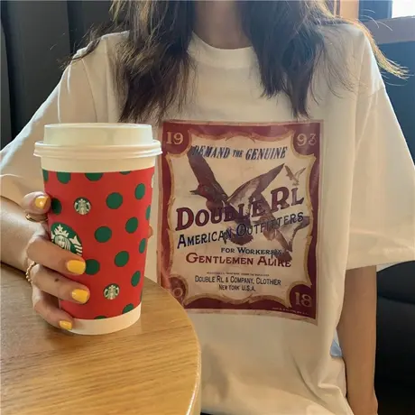 欧货大版ins短袖t恤女2021新款春夏宽松韩版百搭洋气减龄上衣服潮图片