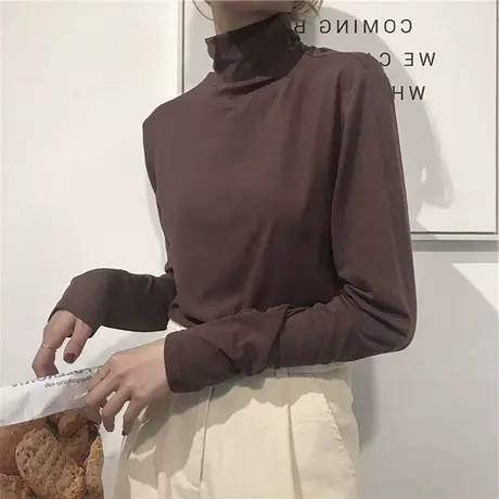 高领纯色打底衫女春秋冬2023新款韩版chic风内搭修身洋气心机上衣图片