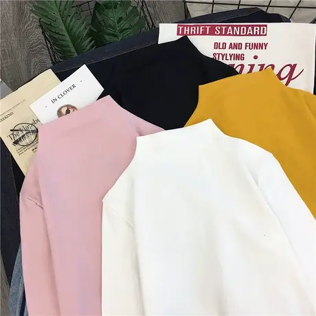 半高领打底衫女2023秋冬新款体恤修身内搭超火inst恤女长袖上衣潮图片