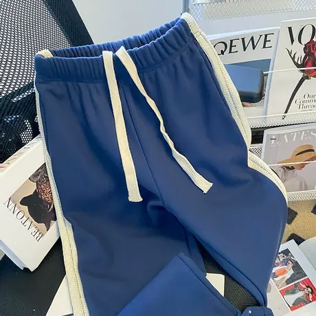 加绒加厚抽绳运动裤女高腰束脚卫裤设计感秋冬宽松韩版休闲哈伦裤商品大图