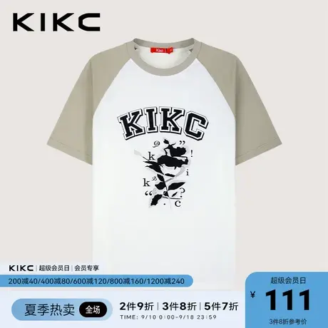kikct恤男2023春夏新款商场同款字母印花美式休闲插肩袖纯棉上衣商品大图